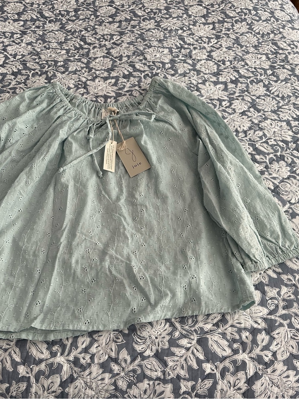 Joie Seafoam Eyelet Peasant Blouse